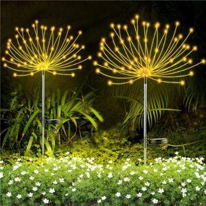 Solar Firework Lights Outdoor LED Garden Pathway Landscape Decoration Warm White